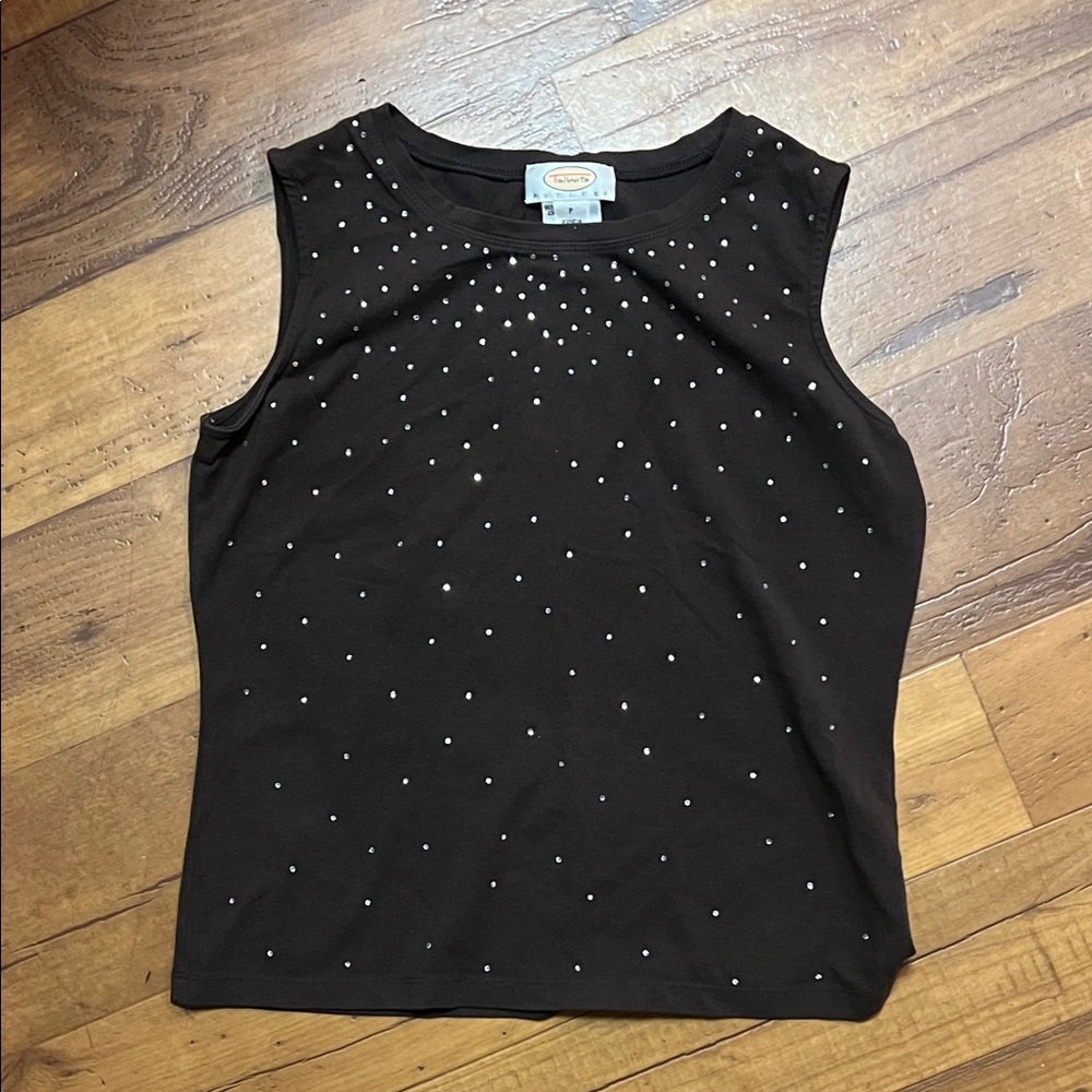 Talbots petites women size 2 rhinestone tank top in color brown vintage tag